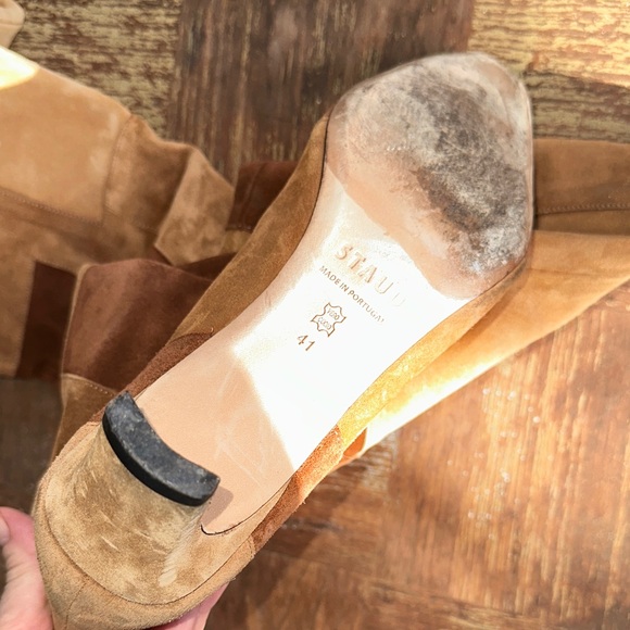 STAUD Wally Patchwork Heeled Boots in Tan and Brown Penny Lane - Picture 9 of 9